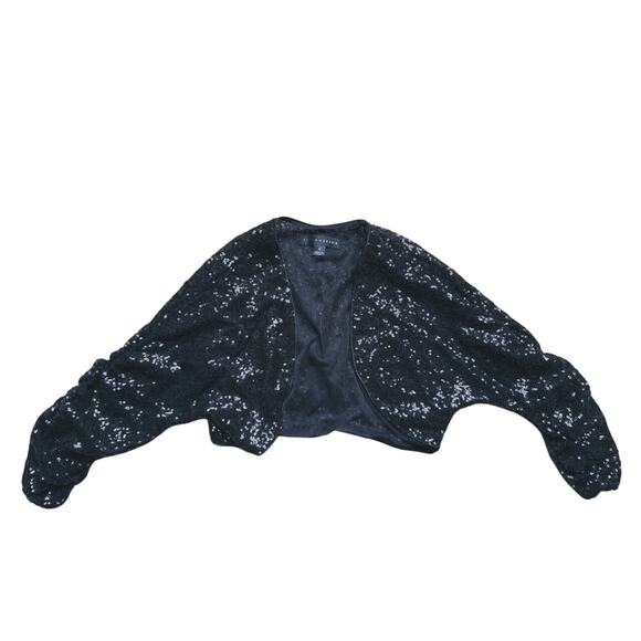 Aidan Mattox Sequin Cropped Jacket Medium Black NYE Glam Luxury Sparkle Holiday - Picture 2 of 5